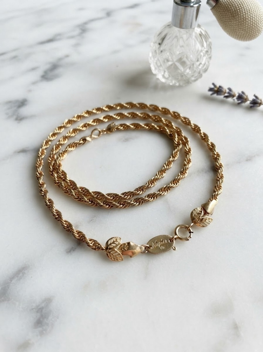 Napier Gold Twisted Rope Necklace with Leaf Detail